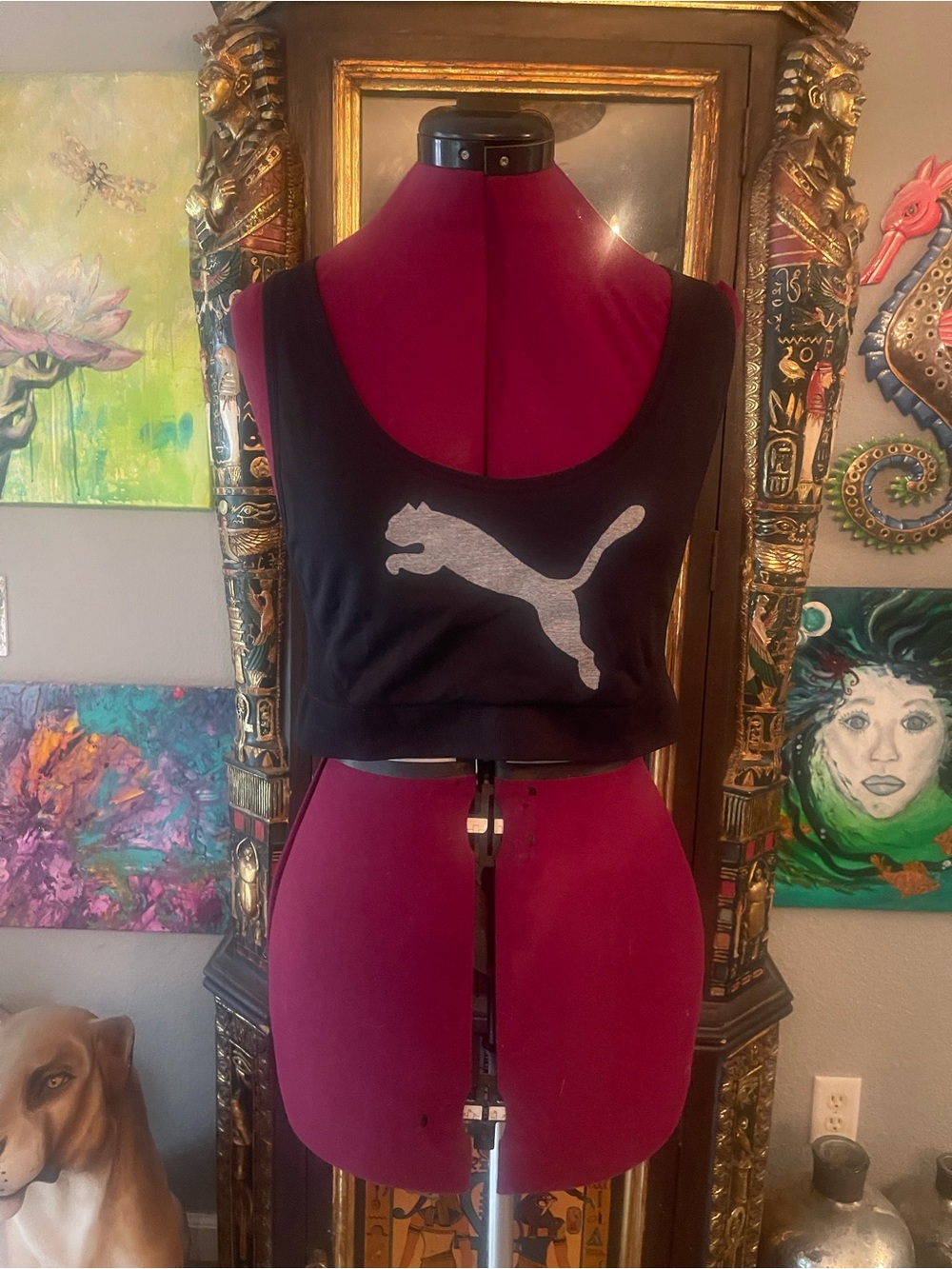 Puma Black Sports Bra  with Silver Puma Logo